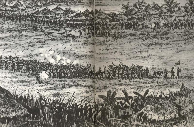 william r clark stanleys stora och valbevapnade expedition marscherar forbi rader rader av fientliga afrikaner